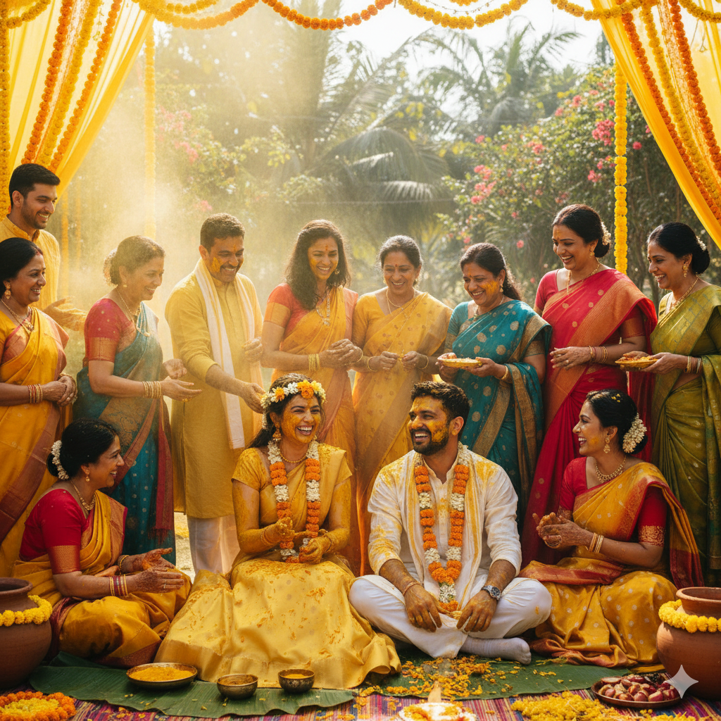 Haldi ceremony at Indian wedding - traditional turmeric celebration