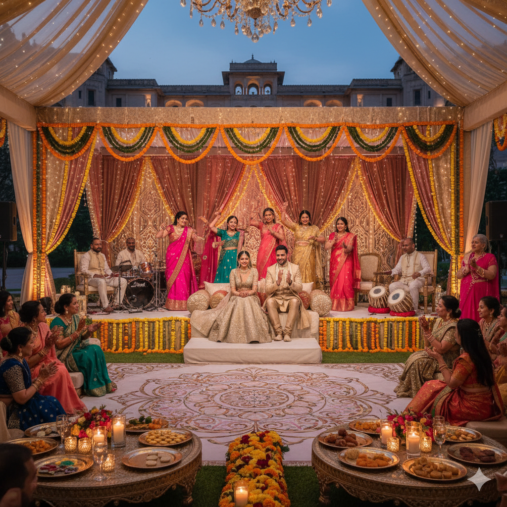 Sangeet dance night - colorful wedding celebration